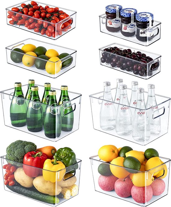 HNNJCK Koelkastorganizer, set van 10, 2 maten Koelkastorganizer Opbergdoos Keukenorganizer voor voorraadkamer, BPA-vrij, koelkast organisatiesysteem
