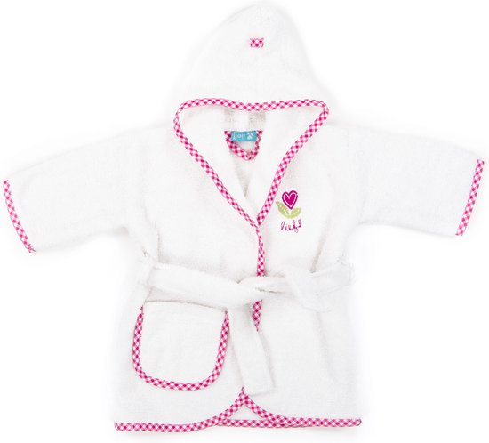 Babybadjas Lief! - 100% badstof katoen - div kleuren-Lief wit/roze-0-12 mnd (80)