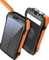 Lucky One Solar Powerbank met 33.500 mAh - Zonneenergie - Iphone & Samsung - Solar Charger - USB C & Micro USB - Wireless Charging - Fast Charging - Outdoor - Oranje