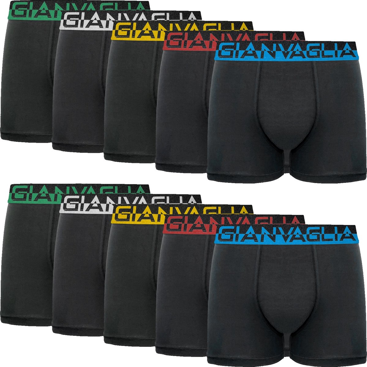 Boxershorts Heren Katoen - 10-pack - Maat L - Heren Ondergoed - Meerkleurig - Zwart - Gianvaglia
