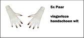 5x Paar vingerloze handschoen wit Milano - Feest festival thema feest party optocht themafeest