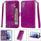 Glitter Bookcase voor Samsung Galaxy S23 Plus | Hoogwaardig PU Leren Hoesje | Lederen Wallet Case | Telefoonhoesje | Pasjeshouder | Portemonnee | Paars