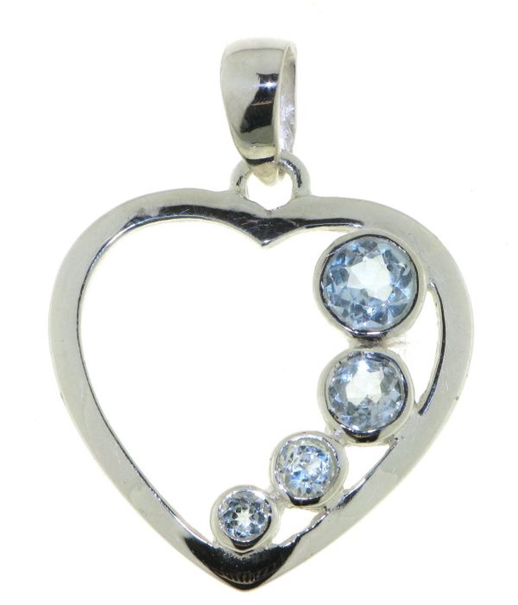 SilverGems Zilveren hart hanger met Blauwe Topaas edelstenen