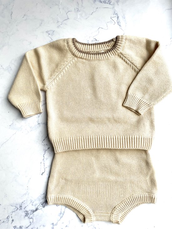 Omer et Odille - ensemble tricoté avec pull et pantalon - beige - 6-12 mois