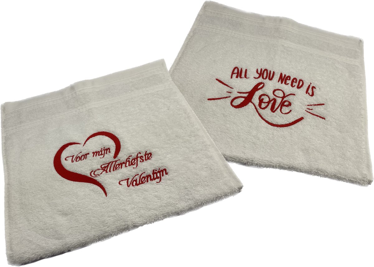 Valentijns handdoekjes - 2 gastendoekjes valentijnsdag cadeau Bruiloft Moederdag Valentijn
