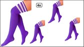 4x Lange sokken paars met witte strepen - maat 36-41 - kniekousen paarse overknee kousen sportsokken cheerleader carnaval voetbal hockey unisex festival