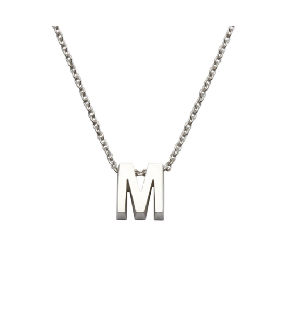 Initial ketting - witgoud - 14 karaat - letter m - Minioro - Wi-M - uitverkoop Juwelier Verlinden St. Hubert - van €269,= voor €229,=