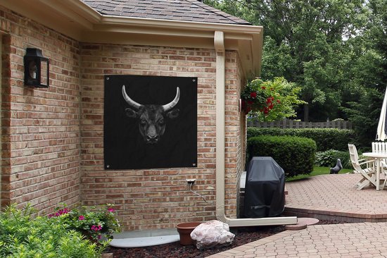 Tuindoek Dieren - Stier - Zwart - Wit - Portret - 100x100 cm