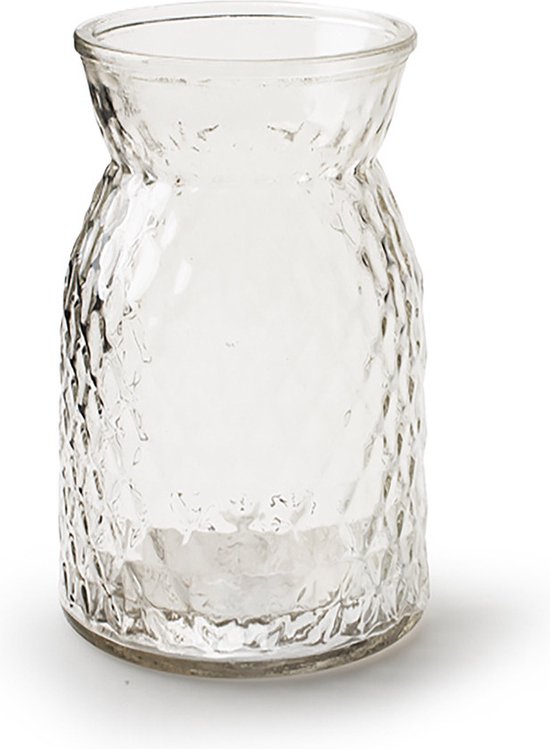 Jodeco Bloemenvaas - helder bewerkt/transparant glas - H25 x D13.5 cm