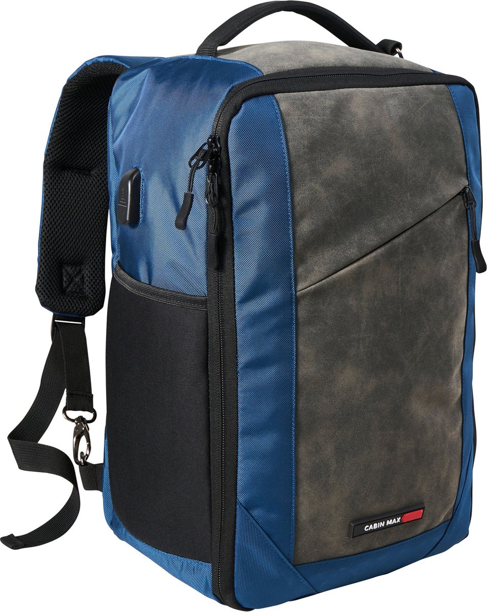 CabinMax Manhatten – Handbagage 20L – Rugzak – Schooltas - 40x20x25 cm – Compact Reistas – Lichtgewicht – Nettuno Blauw
