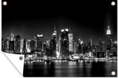 Muurdecoratie Skyline van New York in de nacht - zwart wit - 180x120 cm - Tuinposter - Tuindoek - Buitenposter