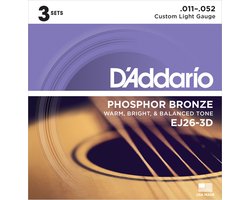 D'Addario EJ26-3D Phosphor Bronze Westernsnaren 3-Pack (11-52)