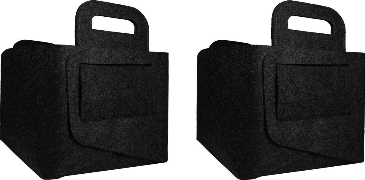 QUVIO Opbergmand - Vilt - Set van 2 - Organizer - Opbergdozen - Opbergen - Opbergbox - Opbergbak - Rechthoek - 27 x 40 x 26 cm - Zwart - Gemeleerd