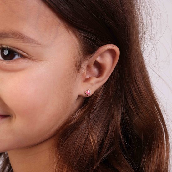 Boucles d'Oreilles Enfant Lucardi Or 14 Carats - Émail Papillon