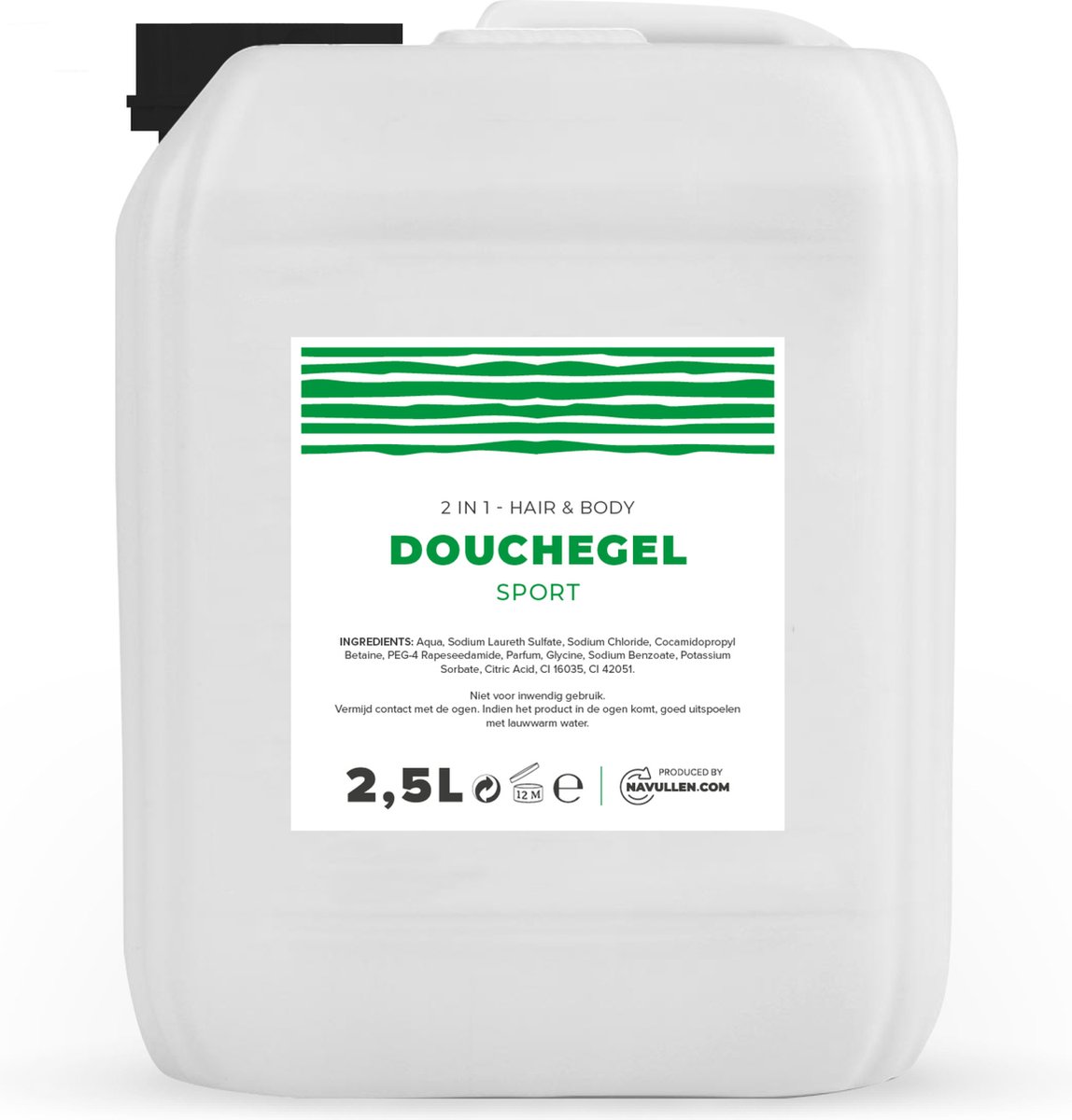 Douchegel - Sport - Groen - 2,5 Liter - Jerrycan - Hair & Body - Navulling – Navullen