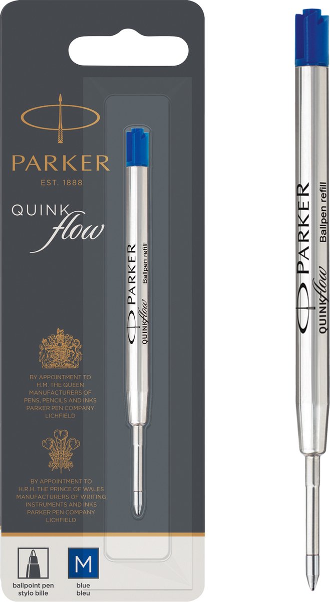Parker balpenvullingen | Medium punt (1,0mm) | Blauwe QUINKflow inkt | 1 stuk - Parker