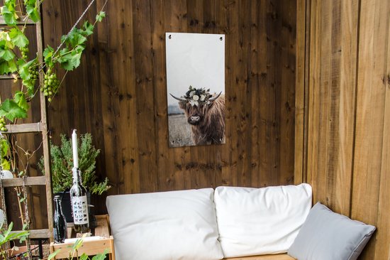 Affiche de jardin Highlander écossais - Fleurs - Animaux - 40x80 cm