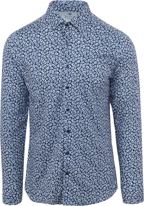 Desoto - Overhemd Bloemen Blauw - Heren - Maat S - Slim-fit