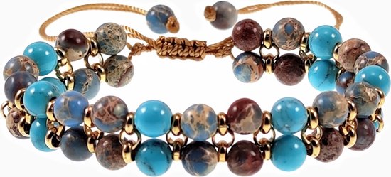 Verguld 16K goud dubbele armband met een Watermeloenkristal