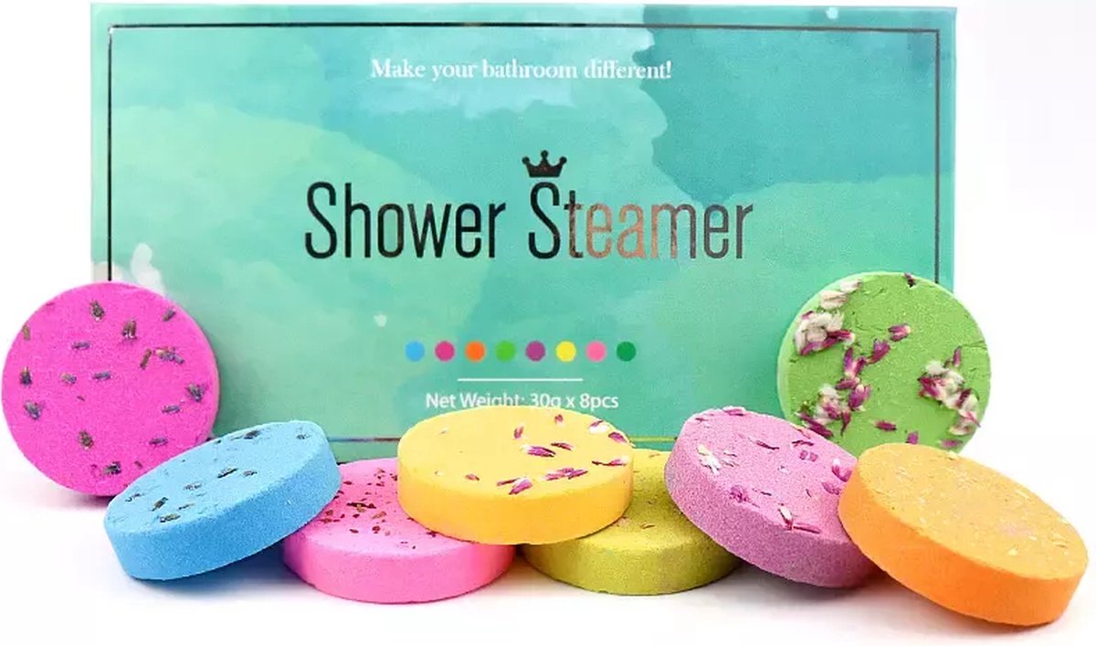 Shower Steamer - Bruisballen voor douche - 8 verschillende geuren - Verjaardag Cadeau - Stoom Tabletten - Aromatherapie - Organisch - ECO Friendly - Voor Haar