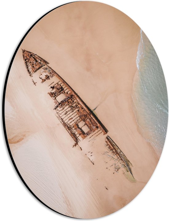 WallClassics - Dibond Ovaal - Wrak van Gezonken Schip - Australië - 21x28 cm Foto op Ovaal (Met Ophangsysteem)