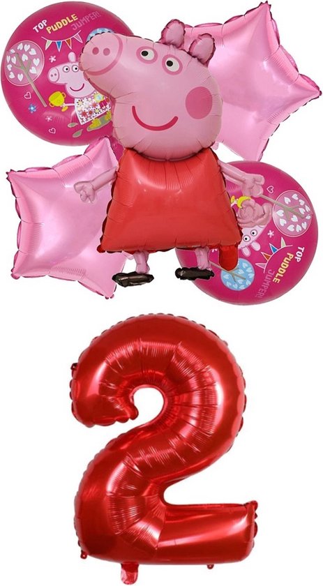 Peppa Pig ballonnen set verjaardag 2 jaar - folie ballon - 6 delig