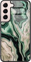 Casimoda® hoesje - Geschikt voor Samsung Galaxy S22 - Groen marmer / Marble - Luxe Hard Case Zwart - Backcover telefoonhoesje - Groen