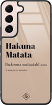 Coque Samsung Galaxy S22 en verre - Hakuna Matata - Marron/beige - Hard Case Zwart - Coque arrière pour téléphone - Texte - Casimoda