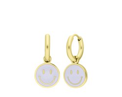 foto van Lucardi Kinder Stalen goldplated oorbellen met smiley wit - Oorbellen - Staal - Goudkleurig