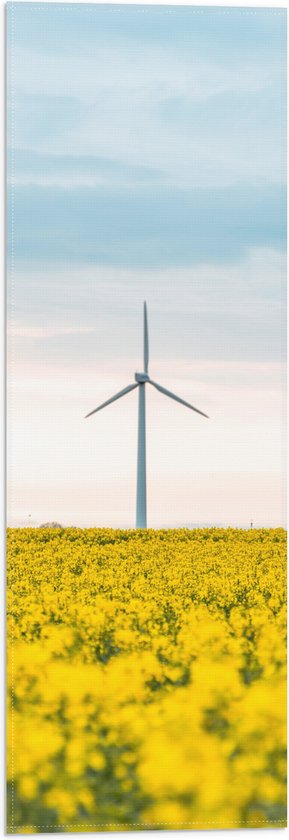 WallClassics - Vlag - Eenzame Windmolen in Geel Bloemenveld - 20x60 cm Foto op Polyester Vlag