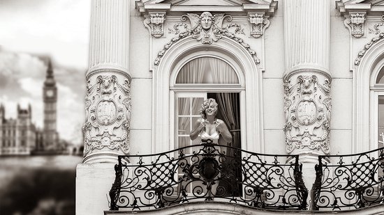 Schilderij - Dibond ophangplaat - Marilyn Monroes Balcony Scene 90x45cm