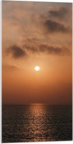 WallClassics - Acrylglas - Zon boven de Zee met oranje Lucht - 50x100 cm Foto op Acrylglas (Met Ophangsysteem)