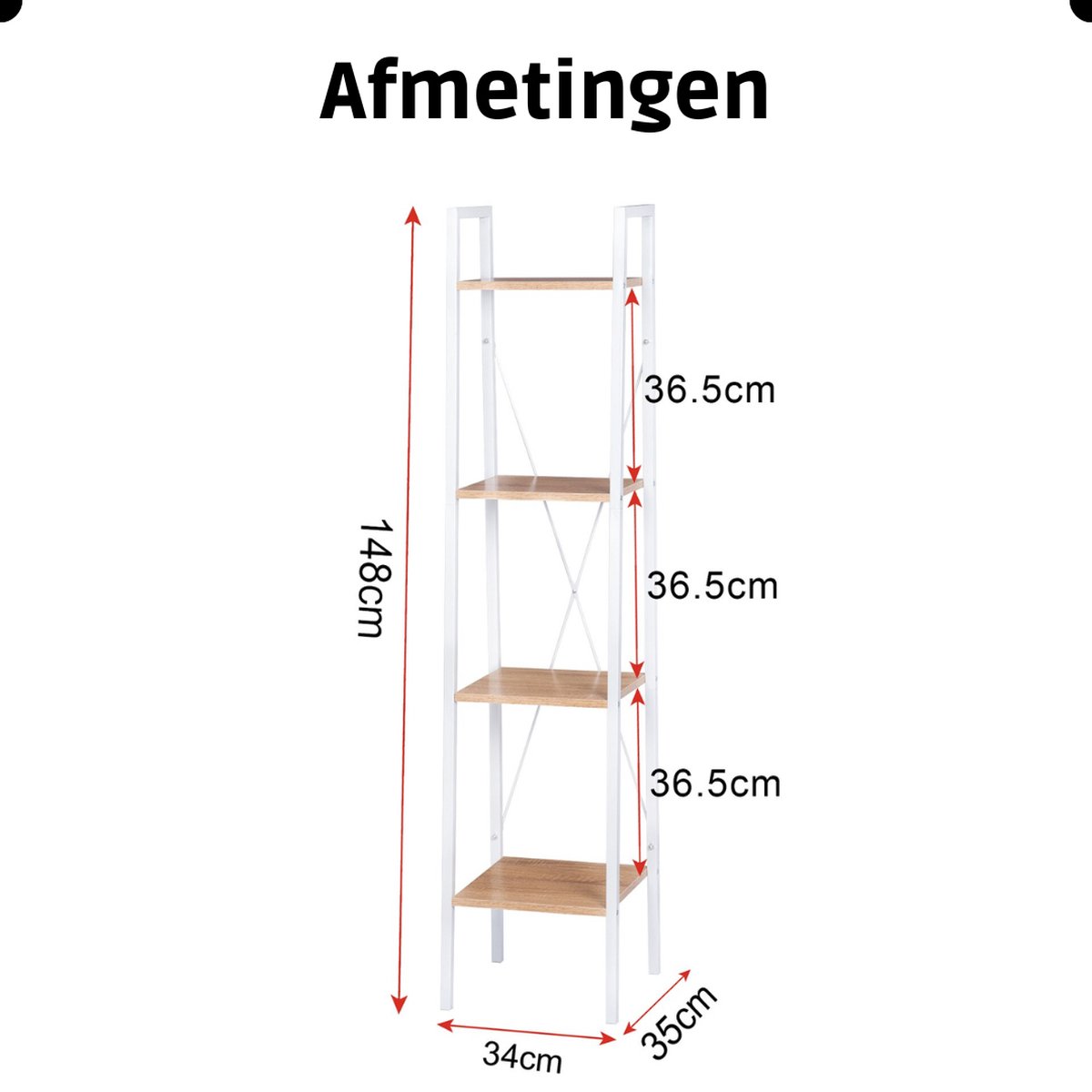 gegeweeret Boekenrek met 5 verdiepingen, boekenkast met deuren en kast gegeweeret Boekenrek met 5 verdiepingen, boekenkast met deuren en kast