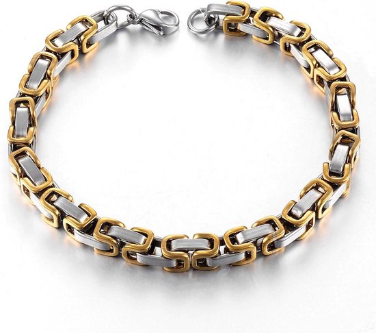 Bracelet Byzantine pour Homme – Argenté / Doré – En Acier - 6mm – Maillon Unique – Bracelet à Maillon – Bracelets – Cadeau pour Homme – Cadeaux Masculins
