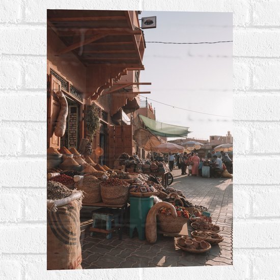 WallClassics - Muursticker - Markt in Marrakesh - Marokko - 40x60 cm Foto op Muursticker