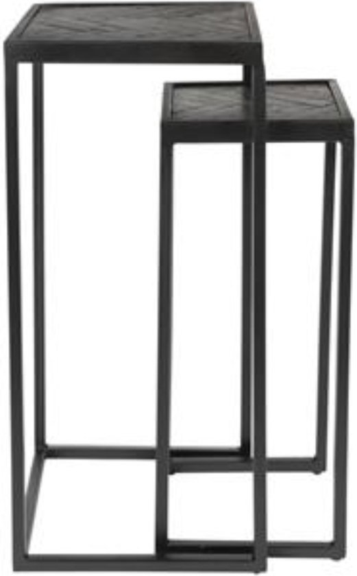 Sidetable Zwart Vierkant - Set van 2 - Visgraat - 30x30x63cm - Tafels Parker Hoog - Giga Meubel