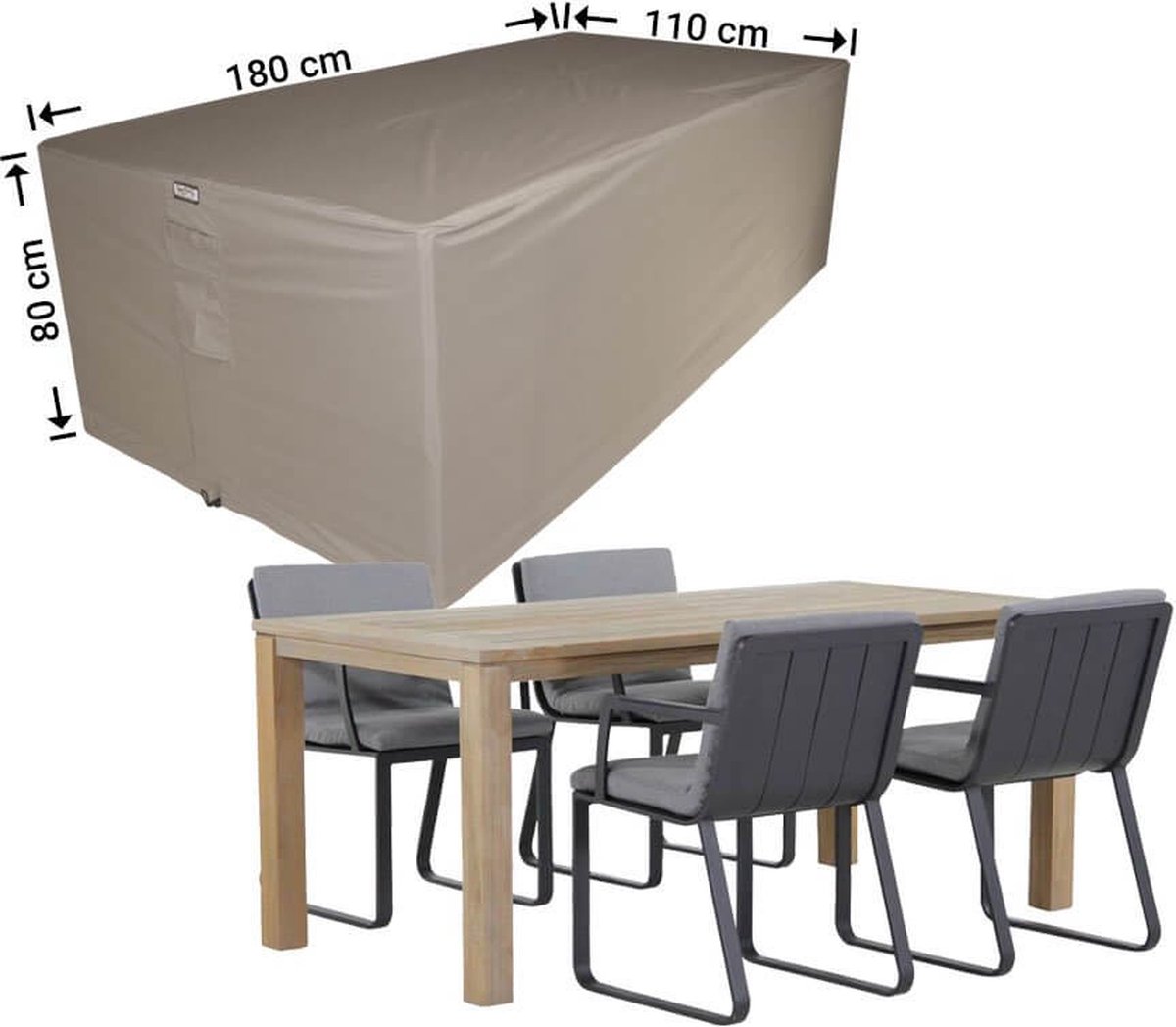 Raffles Covers Tuinsethoes - 180 x 110 H: 80 cm - RDS180110 - Waterdicht - Ademend - UV-bestendig - Elastisch rijgkoord - Beschermhoes tuinmeubelen - Hoes voor tafel en stoelen