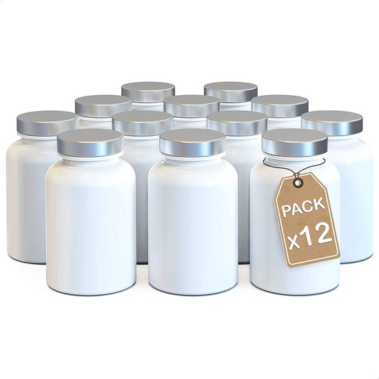  - LG Luxury & Grace Set 12 Polypropyleen Flessen, 150 ml. Lege Flessen met Schroefdop. Capsules Pillen Flessen voor Individueel en Professioneel Gebruik. Laboratorium en Huishouden.