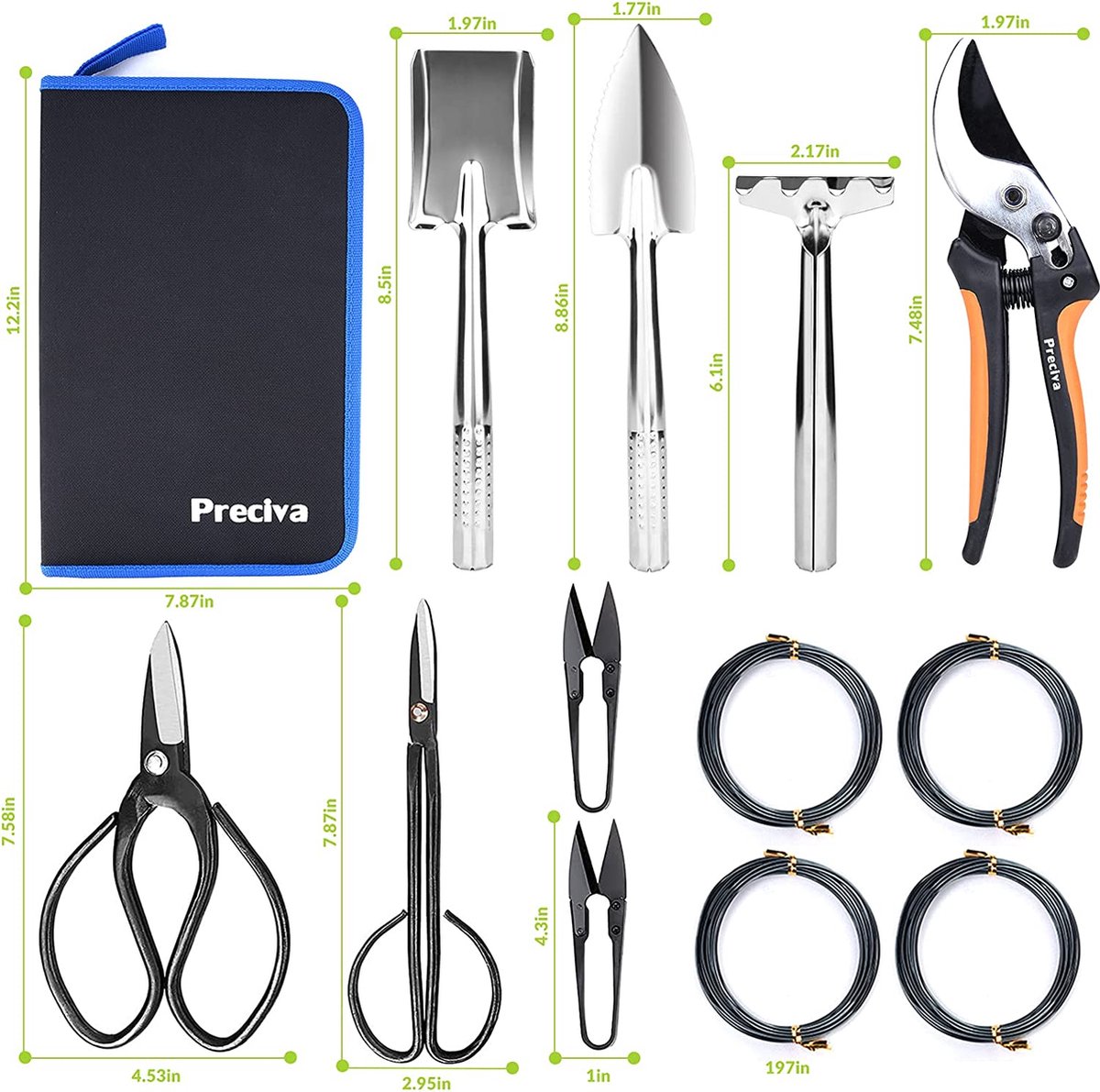 Culture de bonsaï avec sac ， Set Outils de jardin Preciva 13 pièces
