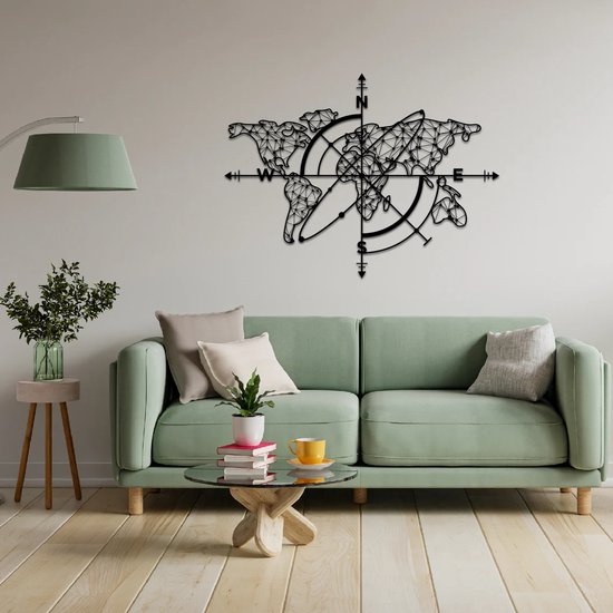 BAUPOR Metalen wereldkaart met uniek ontwerp, wereldkaart van metaal voor op muur, metalen 3D wanddecoratie, metalen decoratieve kunst voor op muur (96 x 62 cm