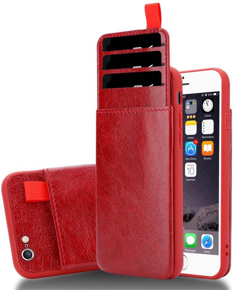 Cadorabo Hoesje geschikt voor Apple iPhone 6 PLUS / 6S PLUS in WILDE KERSEN ROOD - Beschermhoes van TPU siliconen en kunstlederen hoes, Case Cover Etui met vak en uittrekbare kaartsleuven