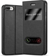 Cadorabo Hoesje geschikt voor Apple iPhone 7 PLUS / 7S PLUS / 8 PLUS in KOMEET ZWART - Beschermhoes met magnetische sluiting, standfunctie en 2 kijkvensters Book Case Cover Etui