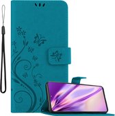 Étui Cadorabo pour Motorola EDGE 20 PRO / EDGE S PRO en BLEU FLORAL - Étui de protection à motif floral avec fermeture magnétique, fonction support et emplacements pour cartes