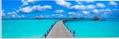 Acrylglas - Tropisch Resort met Steigers over Helder Blauwe Oceaan - 60x20 cm Foto op Acrylglas (Met Ophangsysteem)