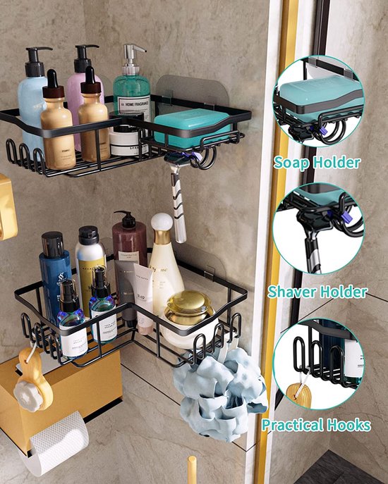 WENKO Nivala Douchecaddy Met 3 Etages, Doucheplank Voor Douchegel Shampoo Co Hangmand Voor Badkamer Bevestiging Zonder Boren Verchroomd Staal 22 X 50 X 135 Cm