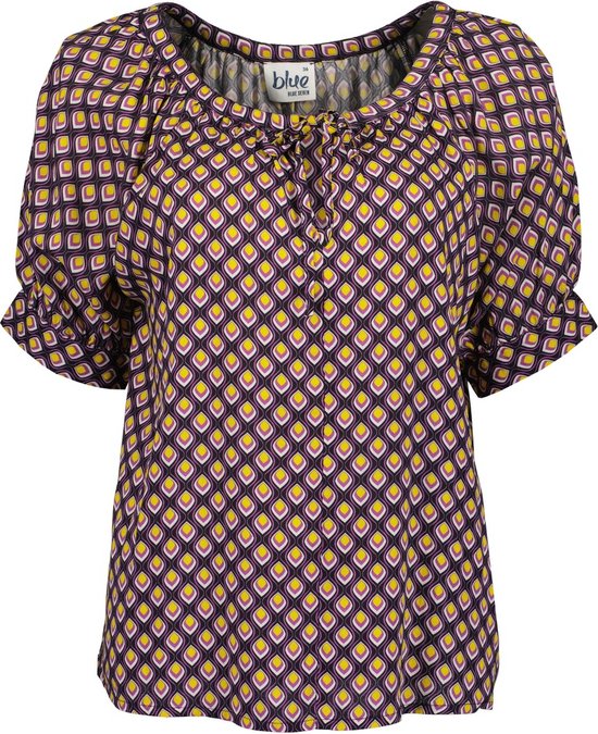 Chemisier femme Blue Seven - chemisier KM - imprimé rétro violet / ocre - 180193 - taille 36