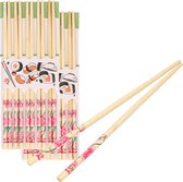 Concorde Sushi eetstokjes 20x setjes - bamboe hout - roze bloemen print - 24 cm