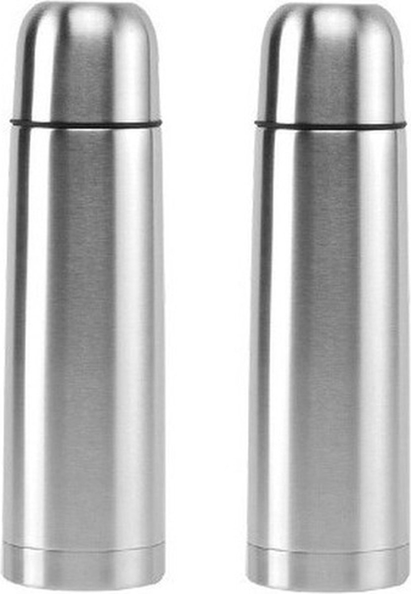 Excellent Houseware Thermosfles - 2x - RVS - 1 liter - isoleerfles - thermoskan - zilver