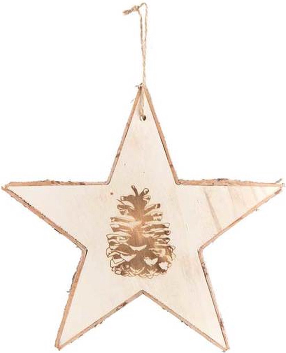 Kersthangers - Hanger Star W/burned Cones 20x20cm Natural