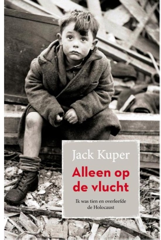 Boek 'Alleen op de vlucht' van Jack Kuper, met een foto van een jongen in een donkere jas.